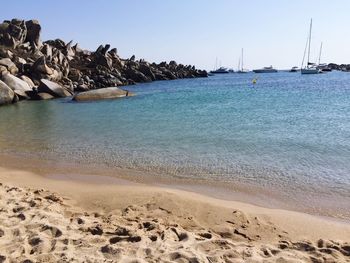 Scenic view of beach against clear sky