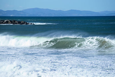 Scenic view of sea against clear sky