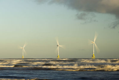 Offshore wind turbines in rough sea