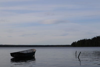 Boat in lake against sky