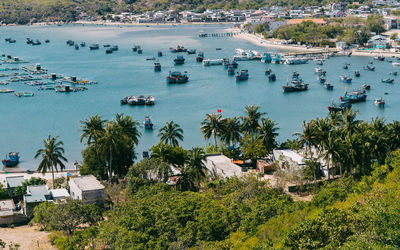 High angle view of boats in sea