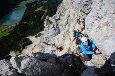 High angle view of rocks on mountain