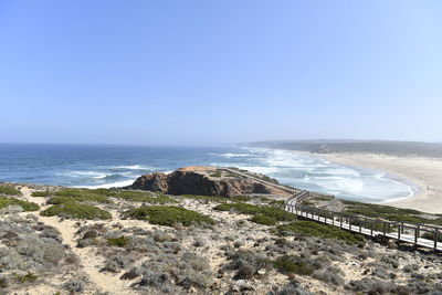 Scenic view of sea against clear sky