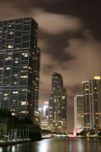 Skyscrapers lit up at night