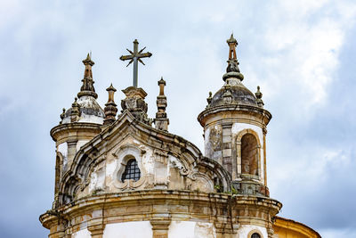 Facade of historic cherch in ouro preto with towers