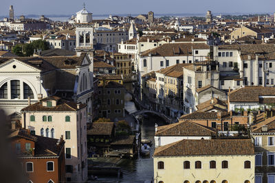 High angle view of buildings in city