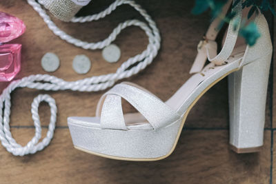 High angle view of shoes on table