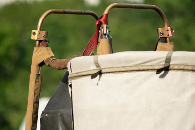 Close-up of hot air balloon basket