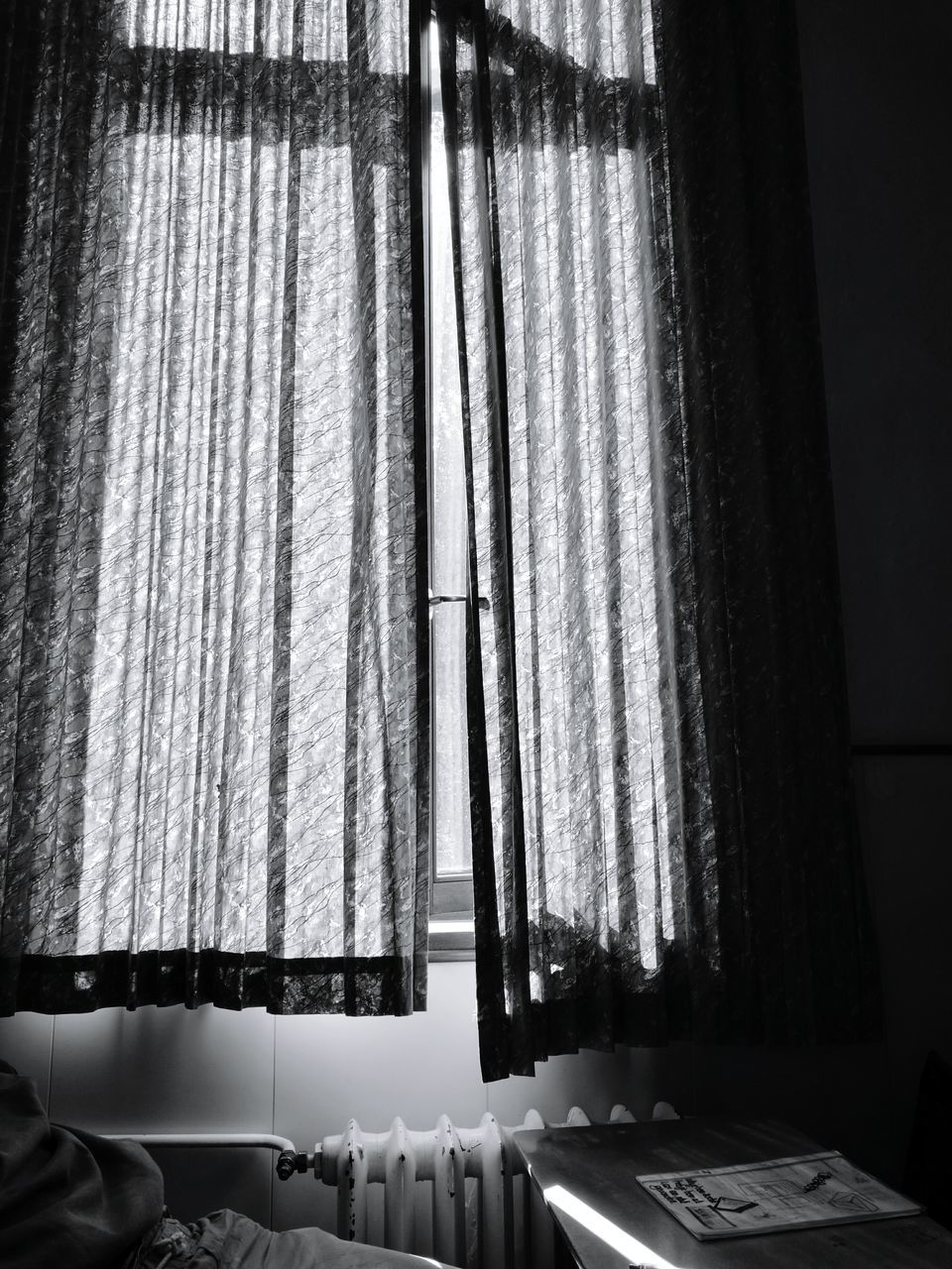 indoors, window, home interior, curtain, sunlight, absence, chair, glass - material, empty, no people, day, shadow, tree, transparent, table, built structure, house, domestic room, architecture, hanging