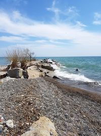 Scenic view of beach against sky