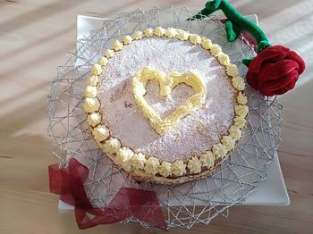 High angle view of cake on table