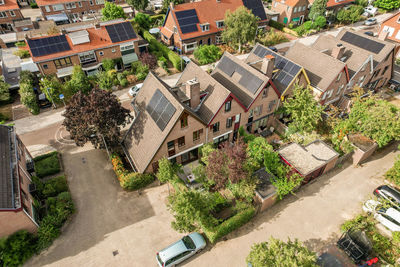 High angle view of buildings in city