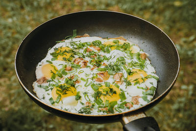 High angle view of fresh breakfast in plate