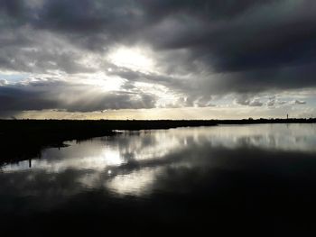 Scenic view of lake against sky during sunset