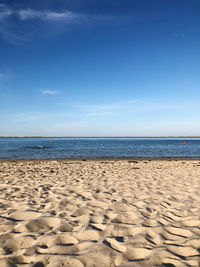 Scenic view of beach against blue sky