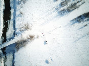 High angle view of snow covered landscape