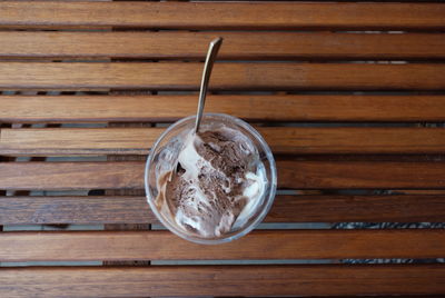 High angle view of drink on table