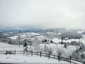 Scenic view of snow covered landscape against sky