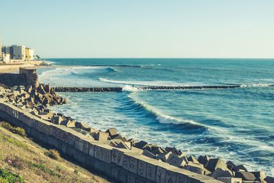 Scenic view of sea against clear sky