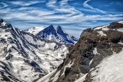 Scenic view of snowcapped mountains against sky