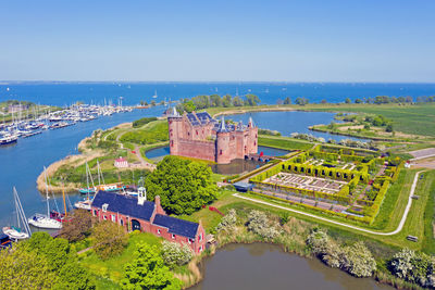 Aerial from the medieval castle 'muiderslot' in muiden the netherlands