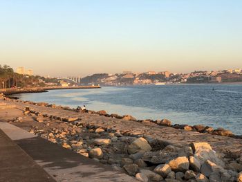 Scenic view of sea against sky during sunset