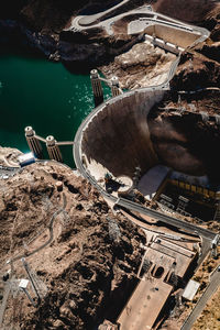 Aerial view of dam by sea