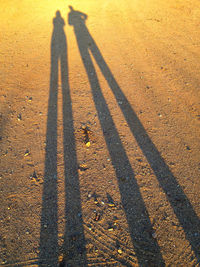 High angle view of people shadow on street