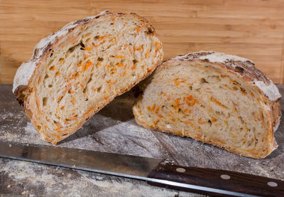 Close-up of bread on cutting board