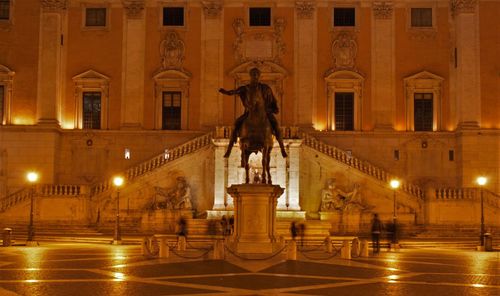 Statue of woman at night