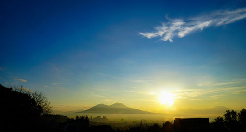 Scenic view of silhouette mountains against sky during sunset