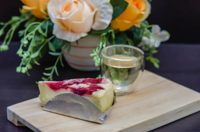 Close-up of ice cream in glass on table