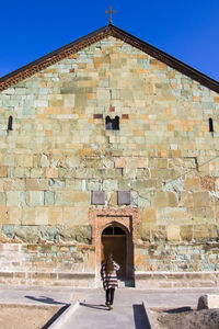 Low angle view of old building against clear sky