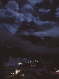 Aerial view of illuminated storm clouds at night