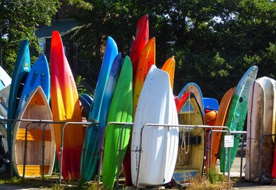 Multi colored umbrellas in row