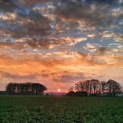 Scenic view of field against cloudy sky