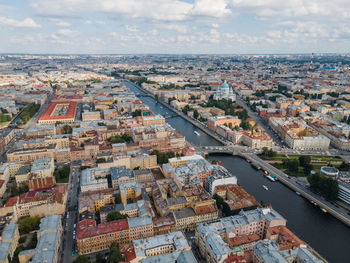 Aerial view of historical center of st petersburg. photo of fontanka river, trinity cathedral