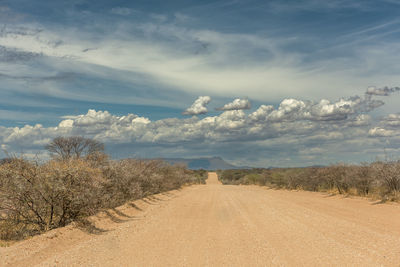 Unpaved gravel road in the north of namibia