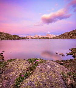 Scenic view of lake against sky during sunset