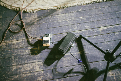 High angle view of old metal on table