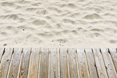 High angle view of wood on sand