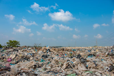 Panoramic view of garbage against sky