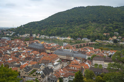 High angle view of townscape against sky