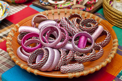 High angle view of candies for sale in market