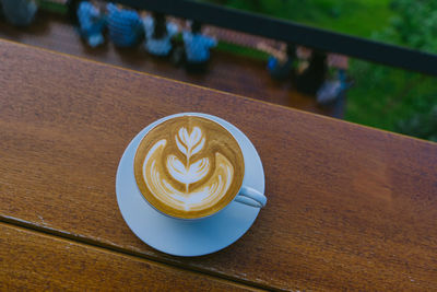 High angle view of coffee on table