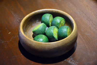 High angle view of fruits in bowl on table