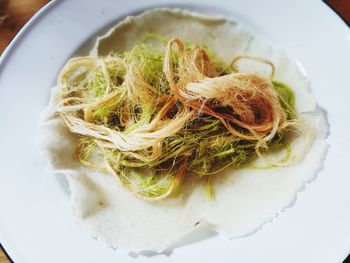 High angle view of food in plate