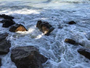 High angle view of rocks in sea