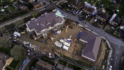 High angle view of buildings in city