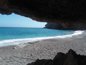 Scenic view of beach against clear sky